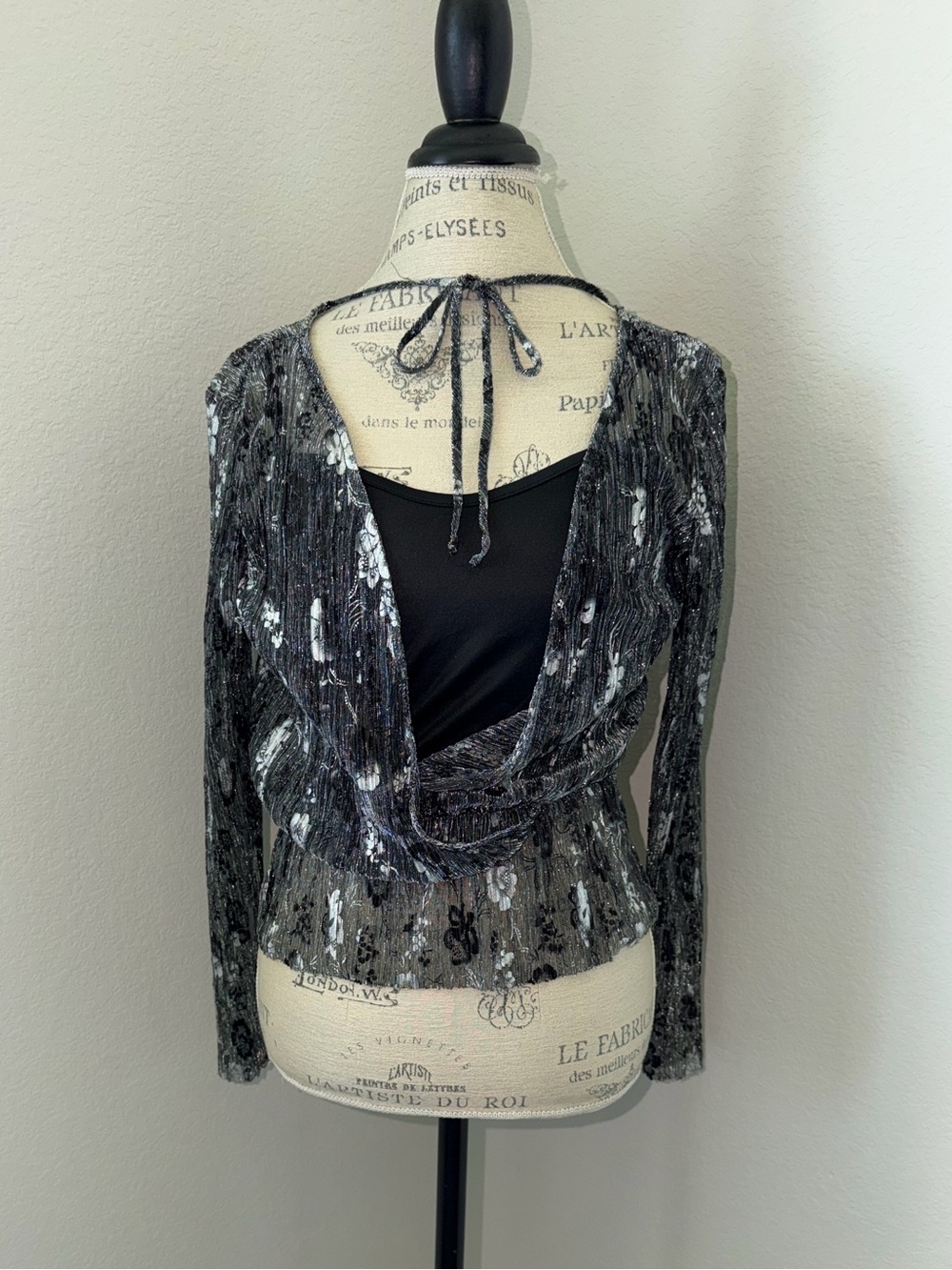 Women's Black & Silver Sequined Wrap Top